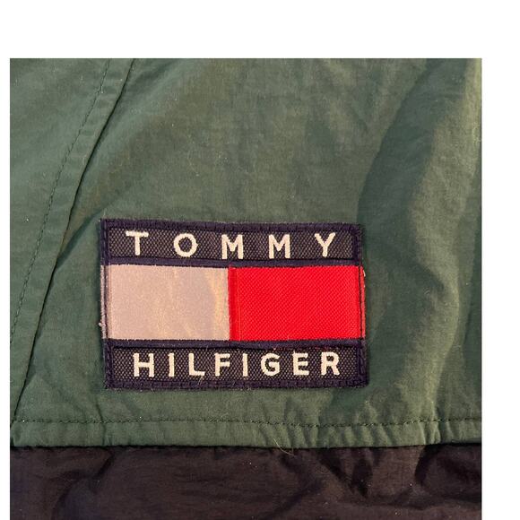 VTG Tommy Hilfiger Sailing Gear 1/4 Zip Hooded Pullover Anorak Green Blue Large - Picture 10 of 12